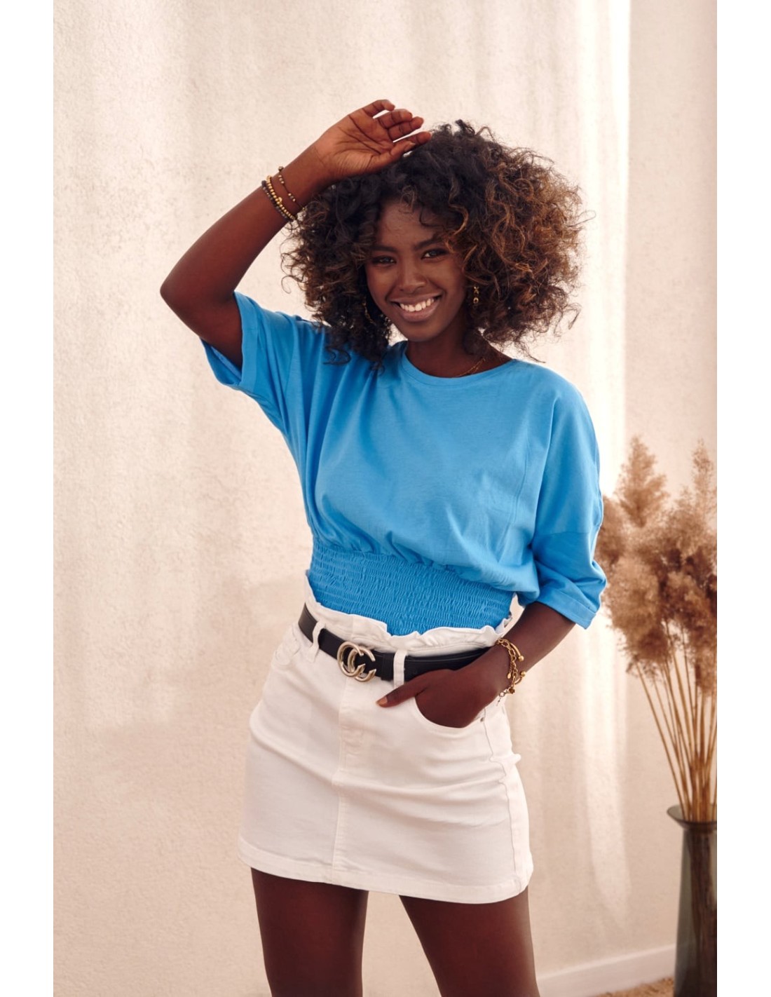 Short T-shirt with a wide cuff, blue MP14546 - Online store - Boutique